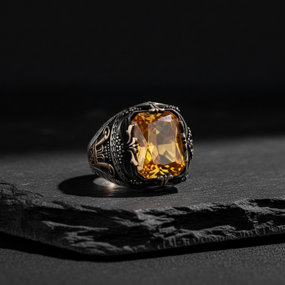 Zircon Stone Men's Silver Ring