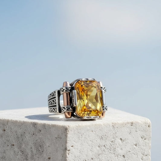 925 Anneau masculin de modèle en pierre de zircon jaune en argent sterling en argent sterling