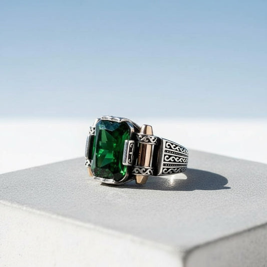 925 Anneau masculin modèle en pierre zircon verte en argent sterling en argent sterling