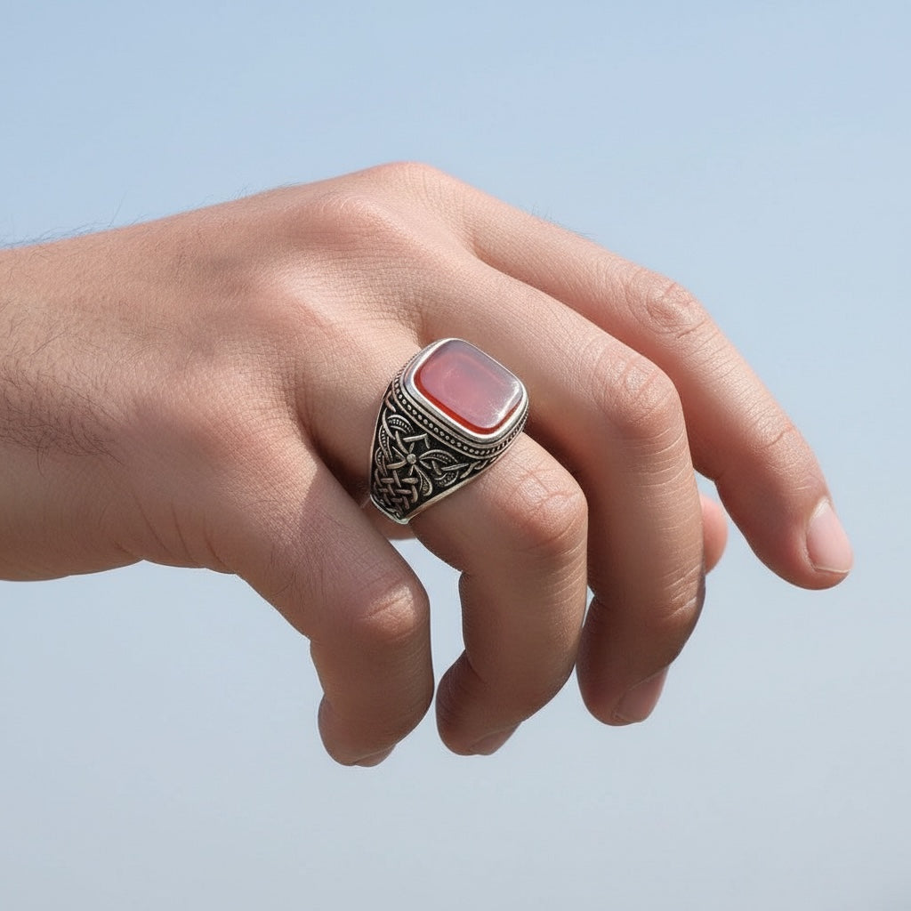 Agate Stone 925 Sterling Silver Men's Ring