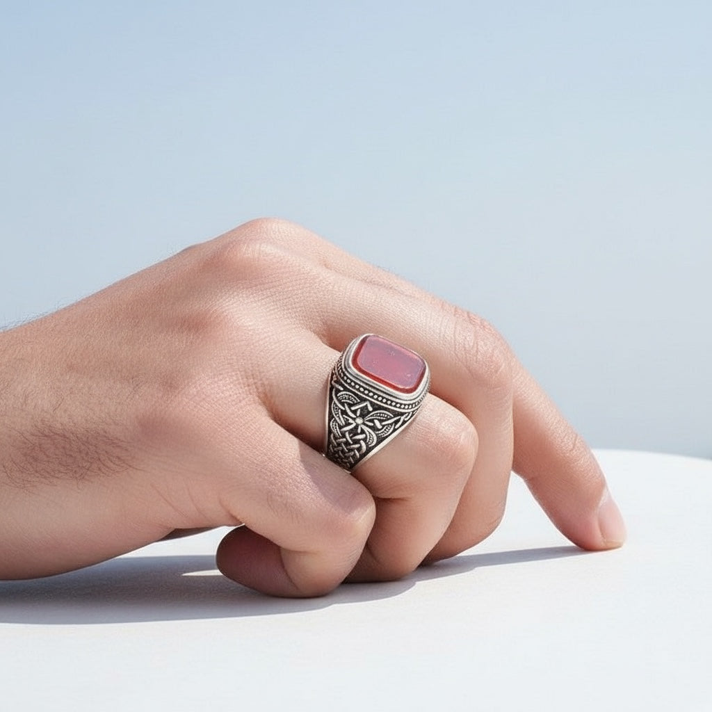 Agate Stone 925 Sterling Silver Men's Ring