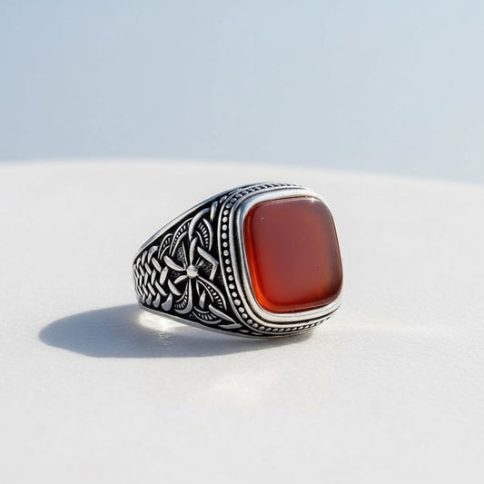 Agate Stone 925 Sterling Silver Men's Ring