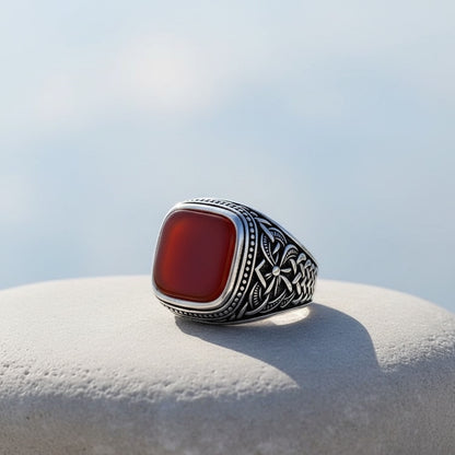 Agate Stone 925 Sterling Silver Men's Ring