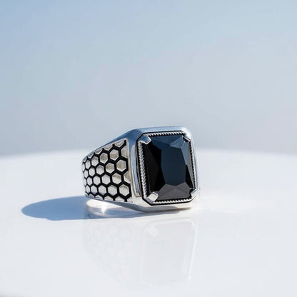 Anneau d'argent pour hommes en pierre de zircon noir
