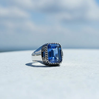 Mavi Zirkon Taşlı Erkek Gümüş Yüzük