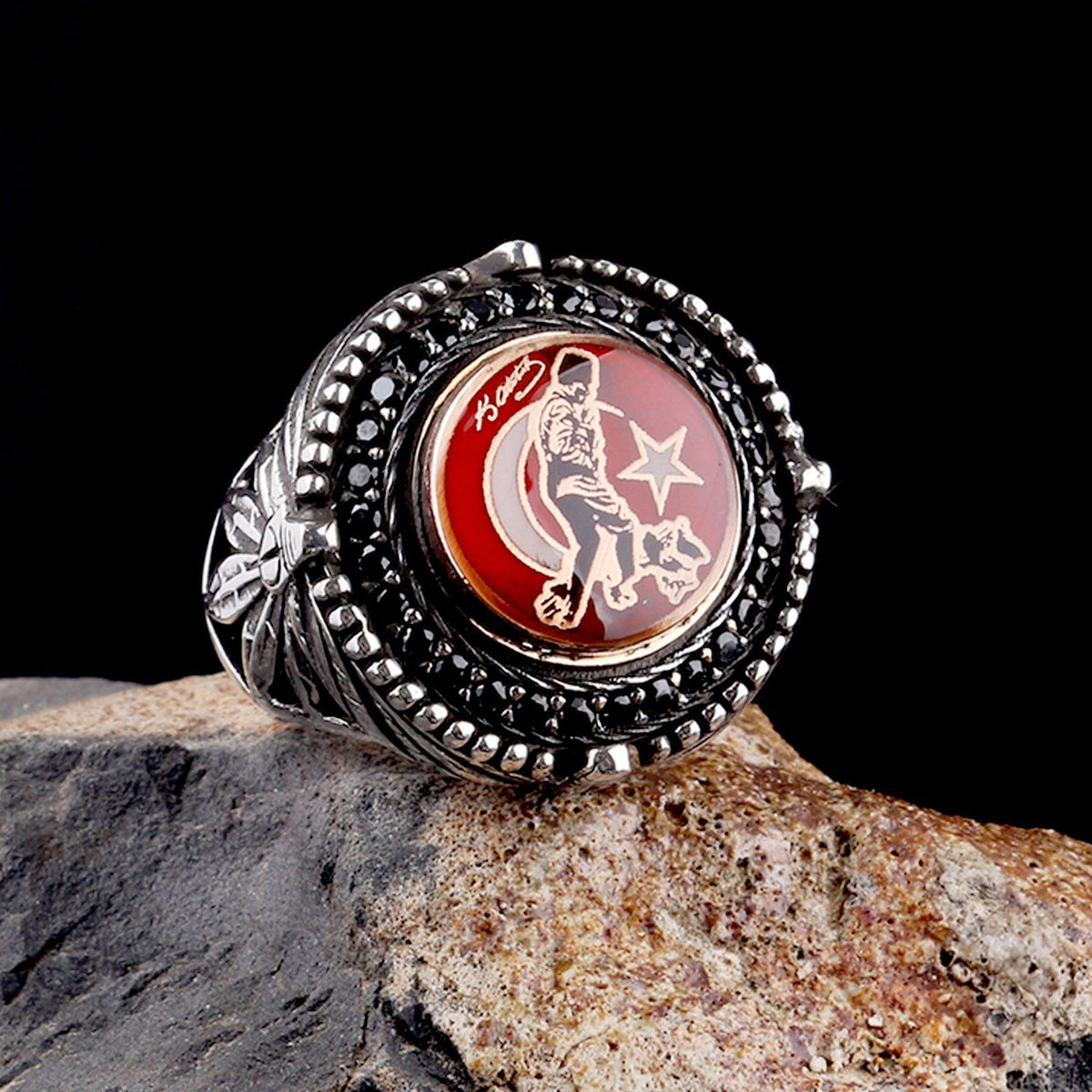 Atatürk Halbmond & Stern Herrenring | 925 Sterling Silber