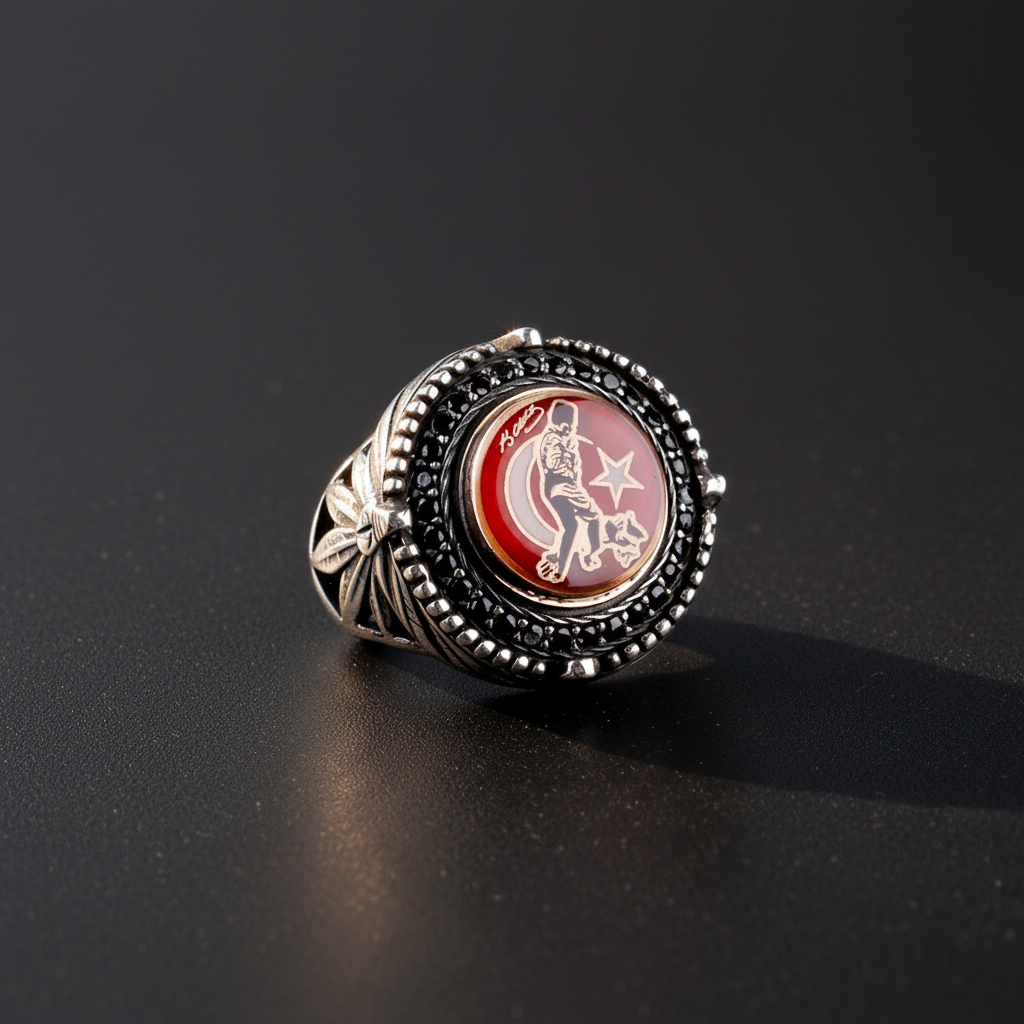 Atatürk Halbmond & Stern Herrenring | 925 Sterling Silber