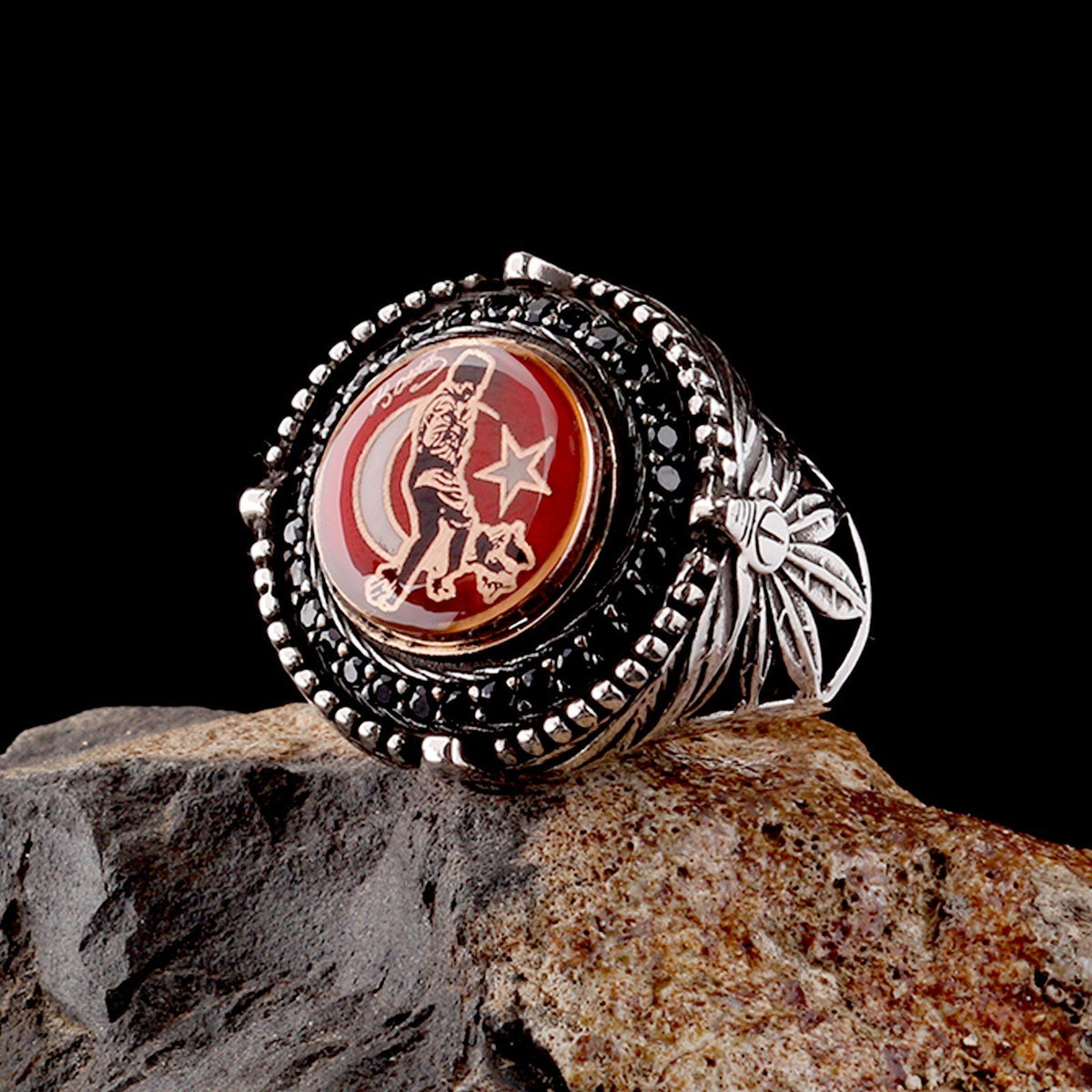 Atatürk Halbmond & Stern Herrenring | 925 Sterling Silber
