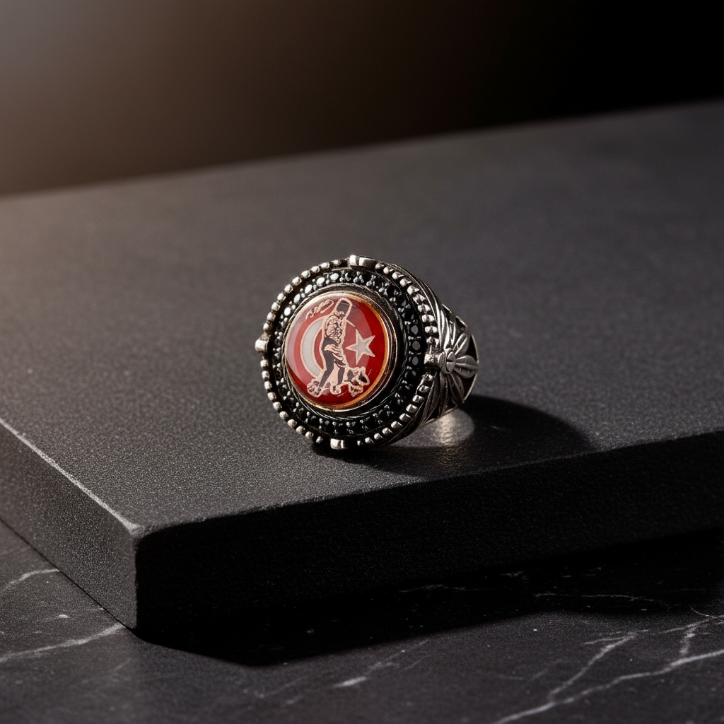 Atatürk Halbmond & Stern Herrenring | 925 Sterling Silber