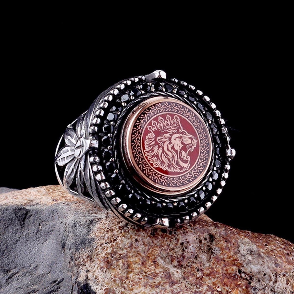 Herrenring mit gekröntem Löwen | 925 Sterling Silber