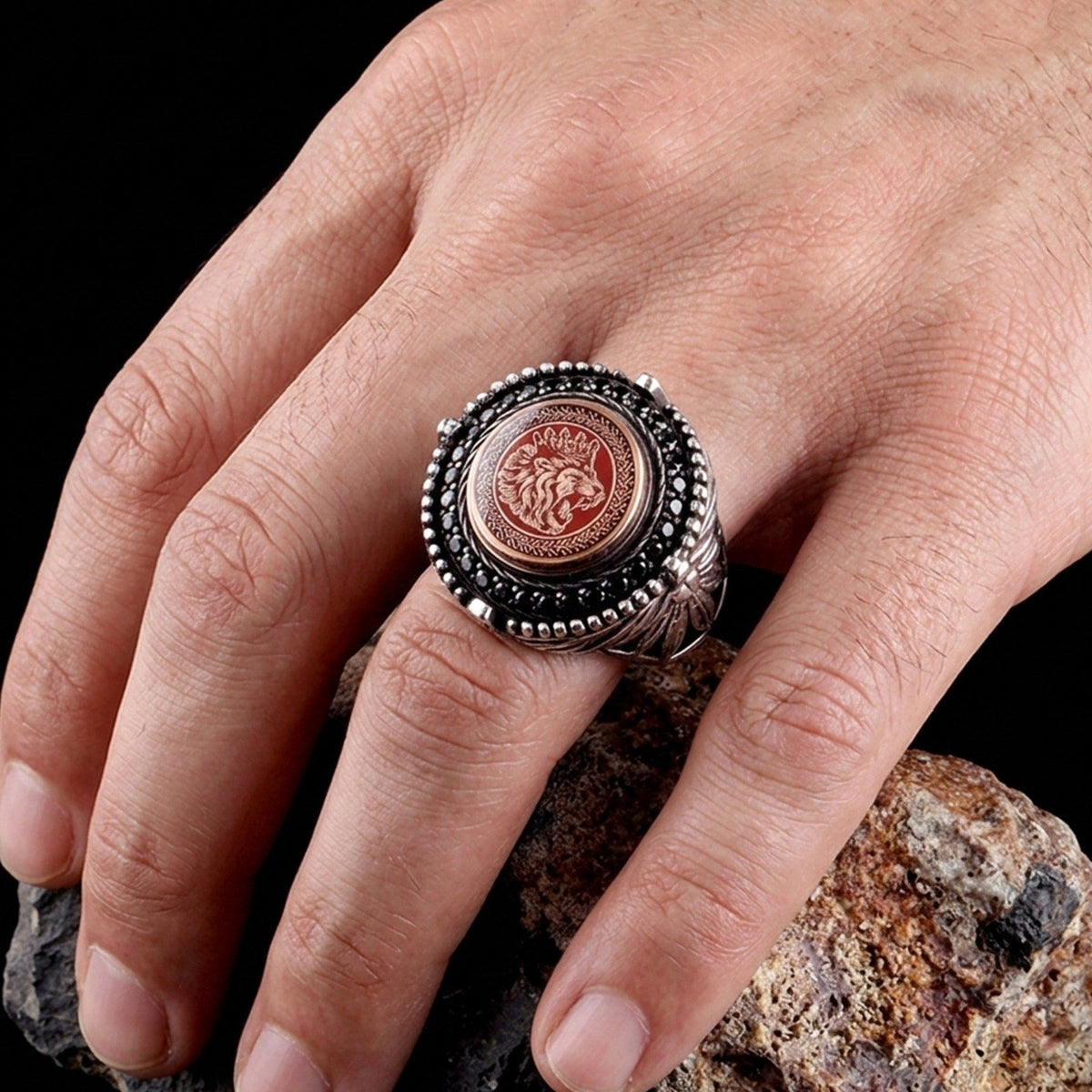 Herrenring mit gekröntem Löwen | 925 Sterling Silber