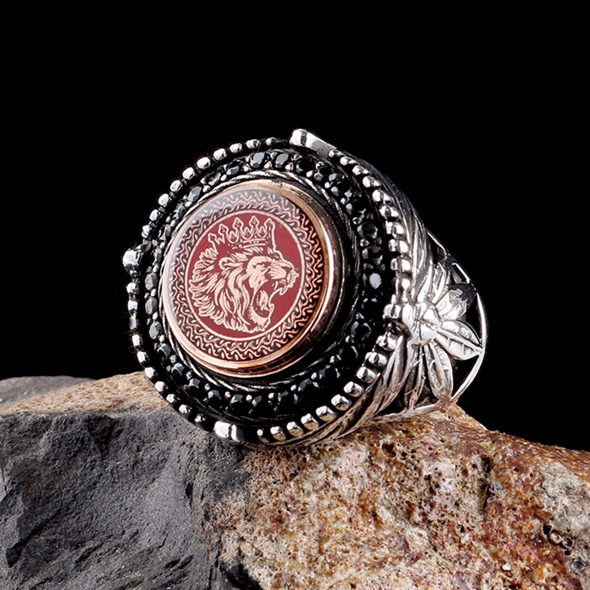Herrenring mit gekröntem Löwen | 925 Sterling Silber