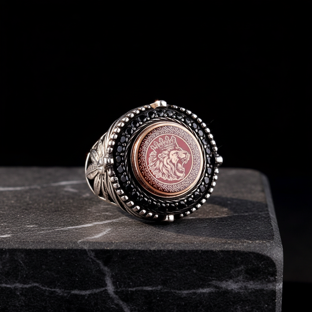 Herrenring mit gekröntem Löwen | 925 Sterling Silber
