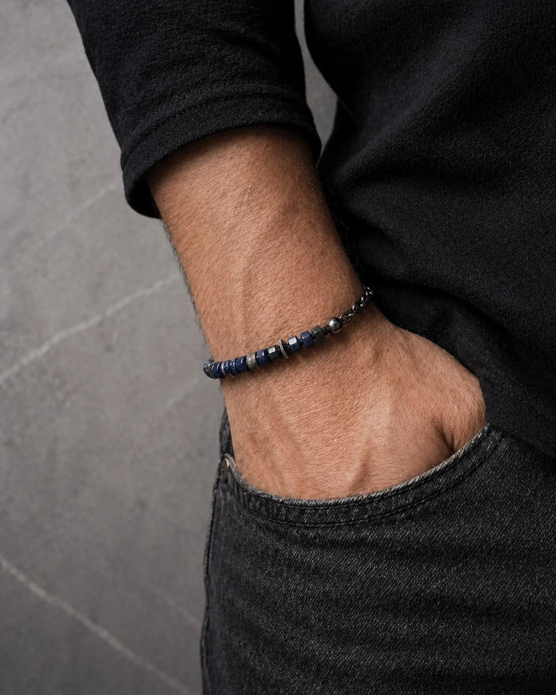Herrenarmband mit Lapislazuli & Makramee | 925 Silber