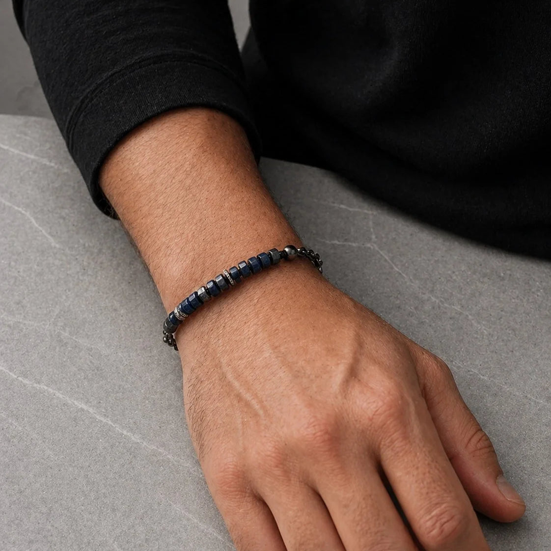 Lapis Taşlı Makrome Erkek Bileklik | 925 Ayar Gümüş