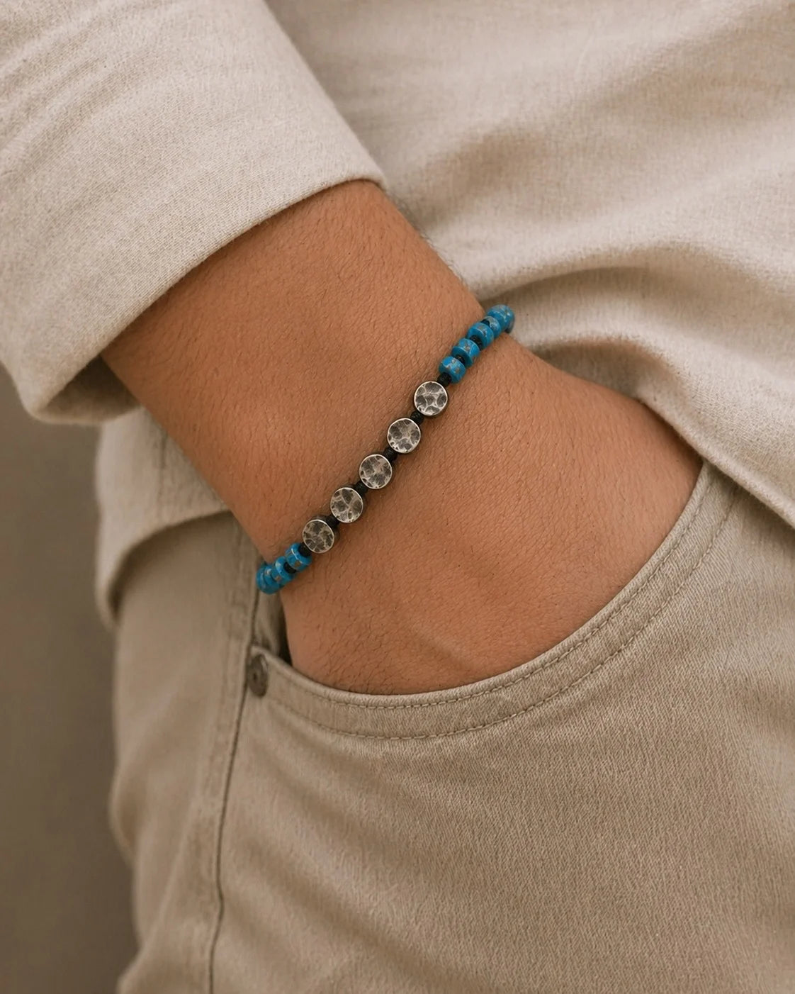 Turquoise Macrame Men's Bracelet | 925 Sterling Silver