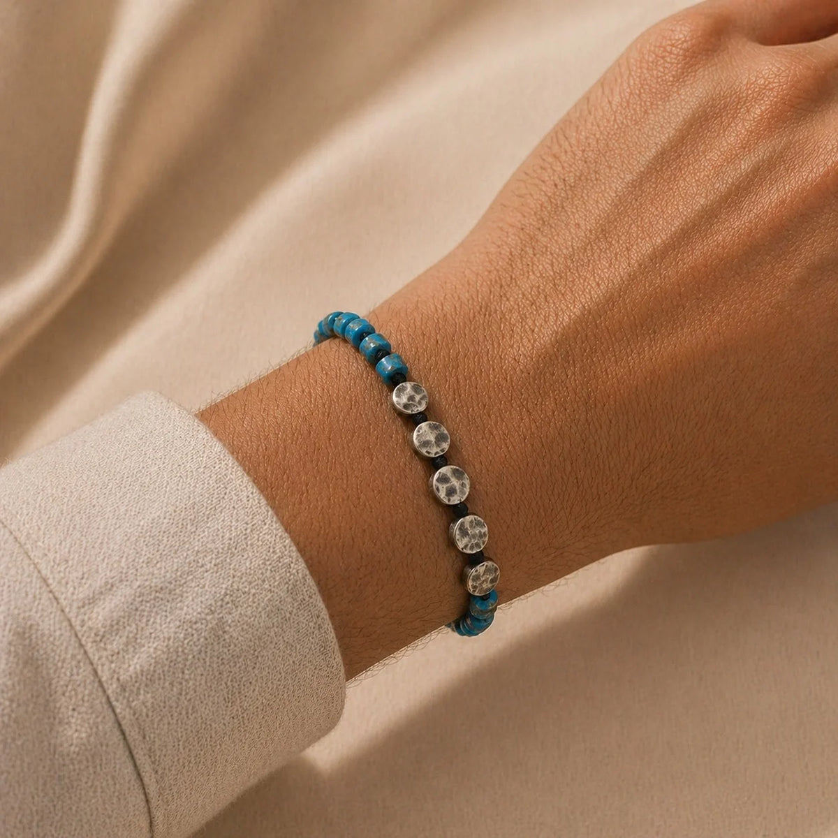 Turquoise Macrame Men's Bracelet | 925 Sterling Silver