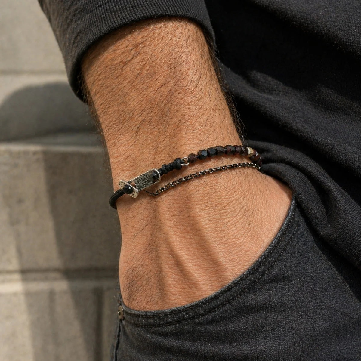 Granat Herrenarmband | 925 Sterling Silber