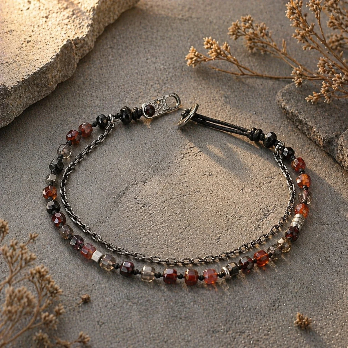 Granat Herrenarmband | 925 Sterling Silber
