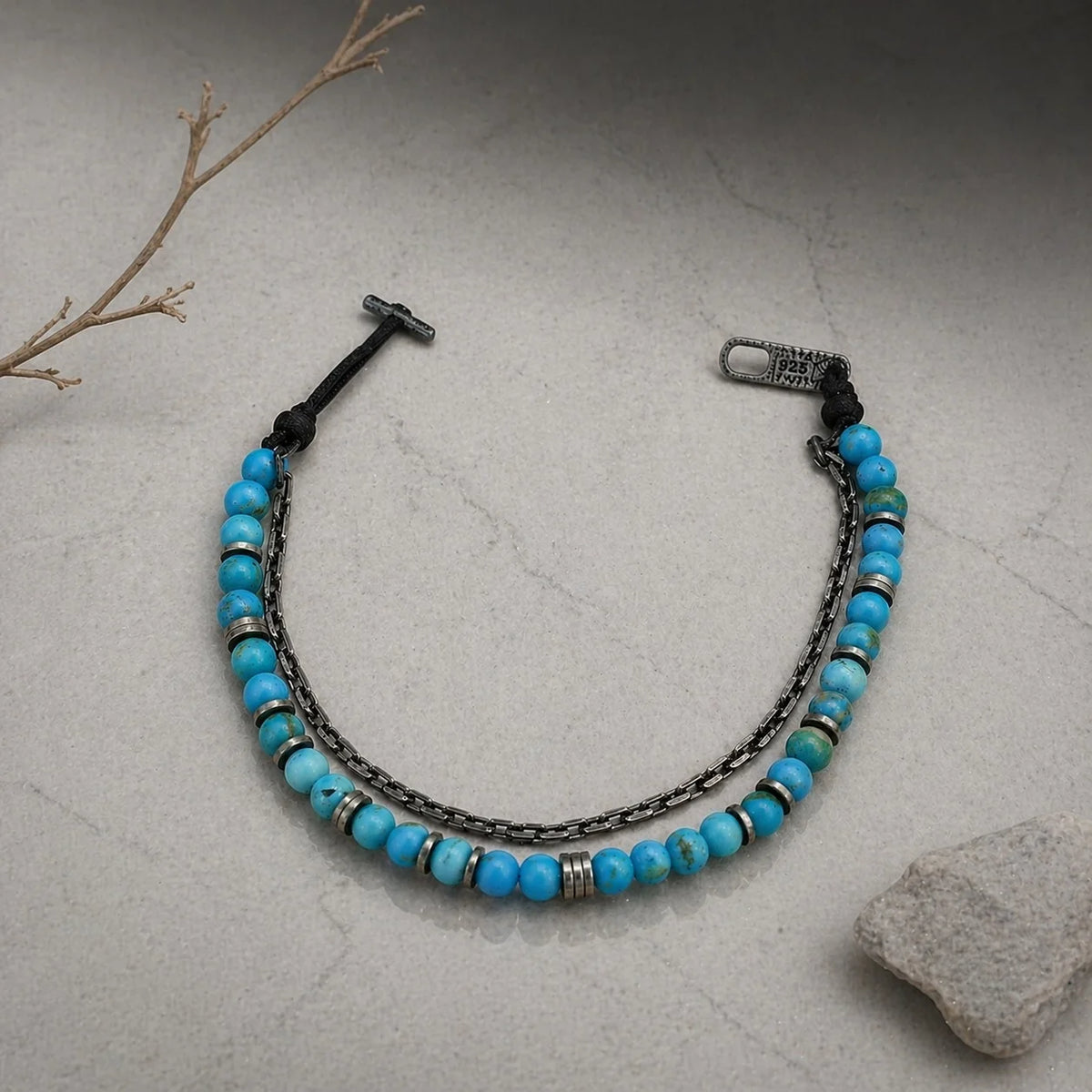 Türkis Makramee Herrenarmband | 925 Silber