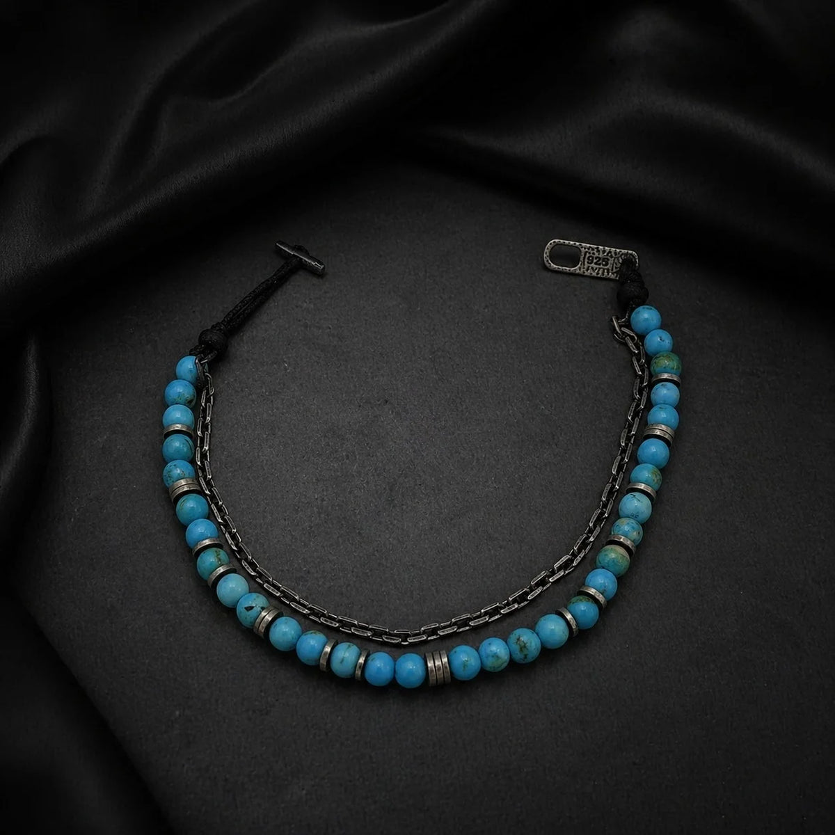 Türkis Makramee Herrenarmband | 925 Silber