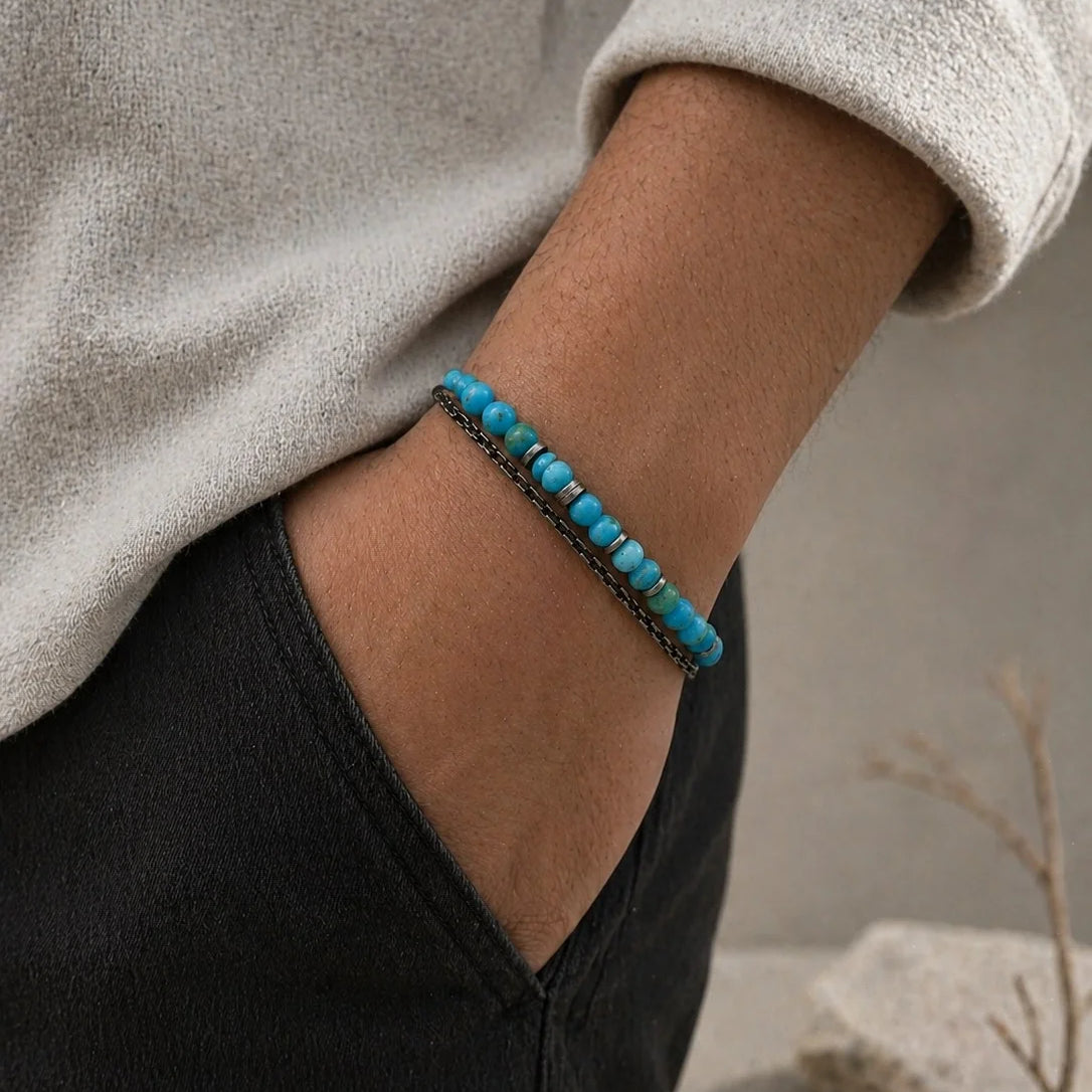 Türkis Makramee Herrenarmband | 925 Silber