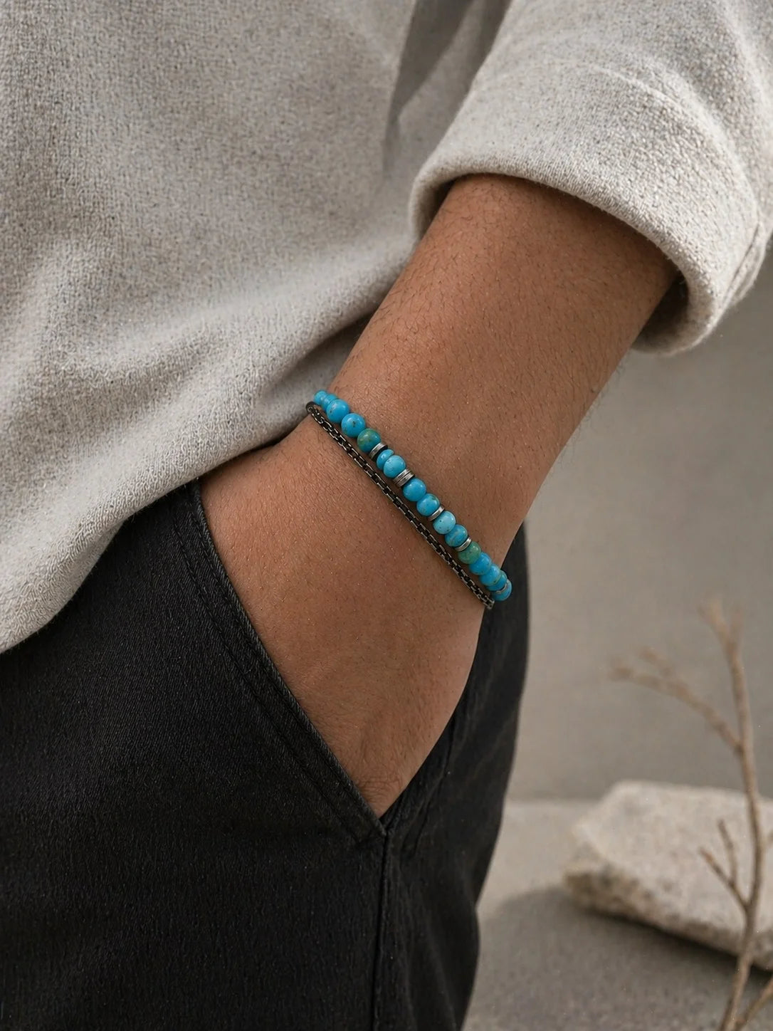 Türkis Makramee Herrenarmband | 925 Silber