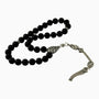 Onyx Tesbih mit 3 Halbmonden & Wolf | 925 Silber