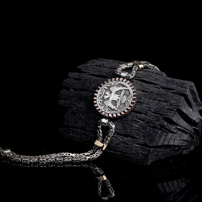 Kral Zincirli Çift Kartal Gümüş Bileklik