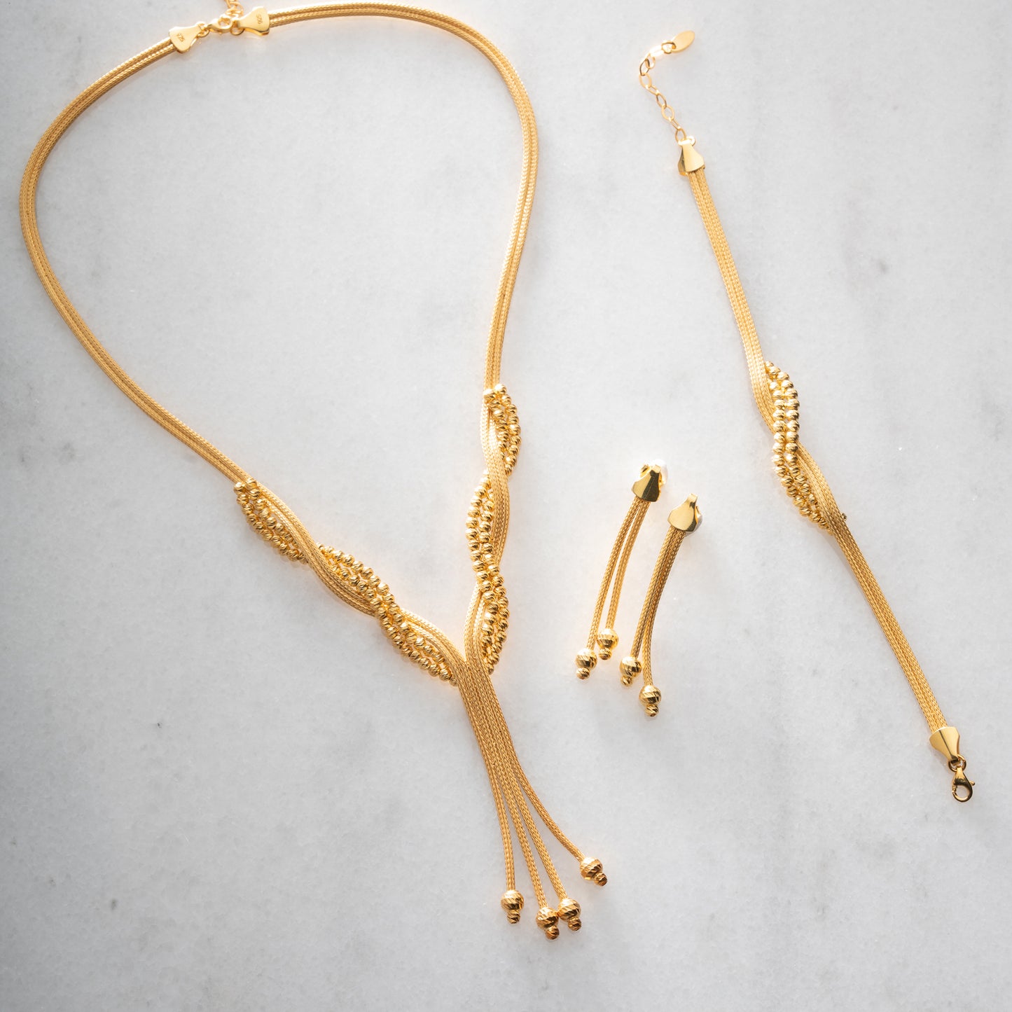 Golden Twist 925 Ayar Gümüş Örgü Takı Seti