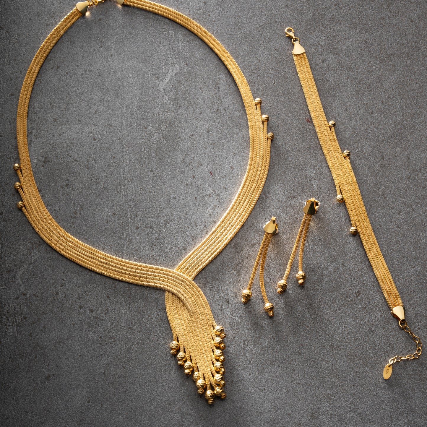 Golden Cascade 925 Ayar Gümüş Örgü Takı Seti