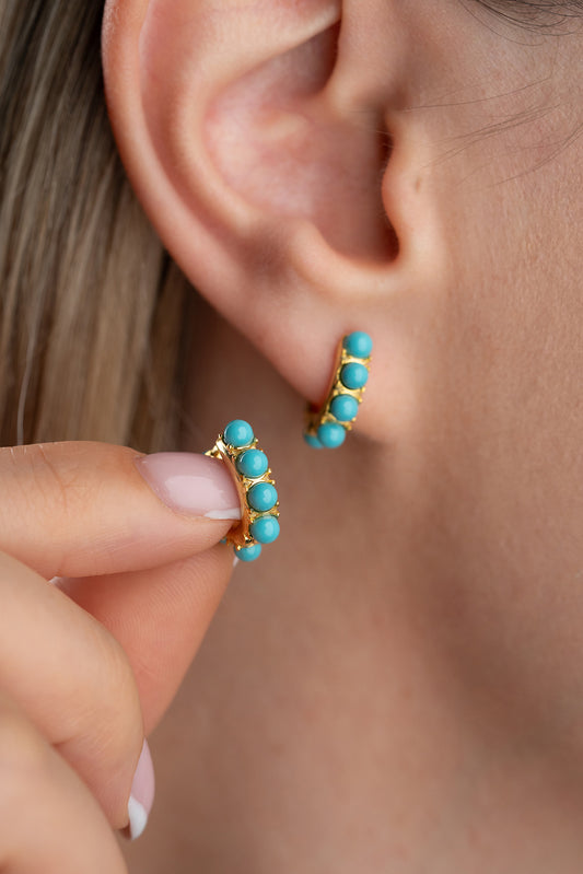 Turkuaz Taşlı Halka Küpe | 925 Ayar Gümüş