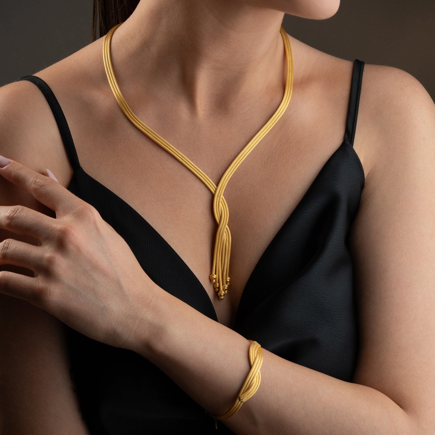 Gold Harmony 925 Ayar Gümüş Örgü Takı Seti