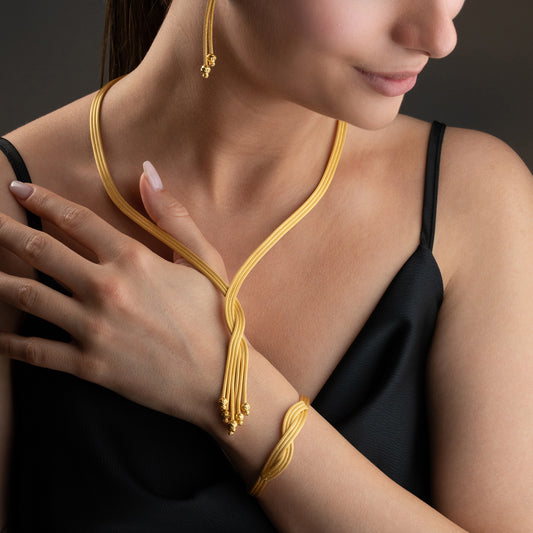Gold Harmony 925 Ayar Gümüş Örgü Takı Seti