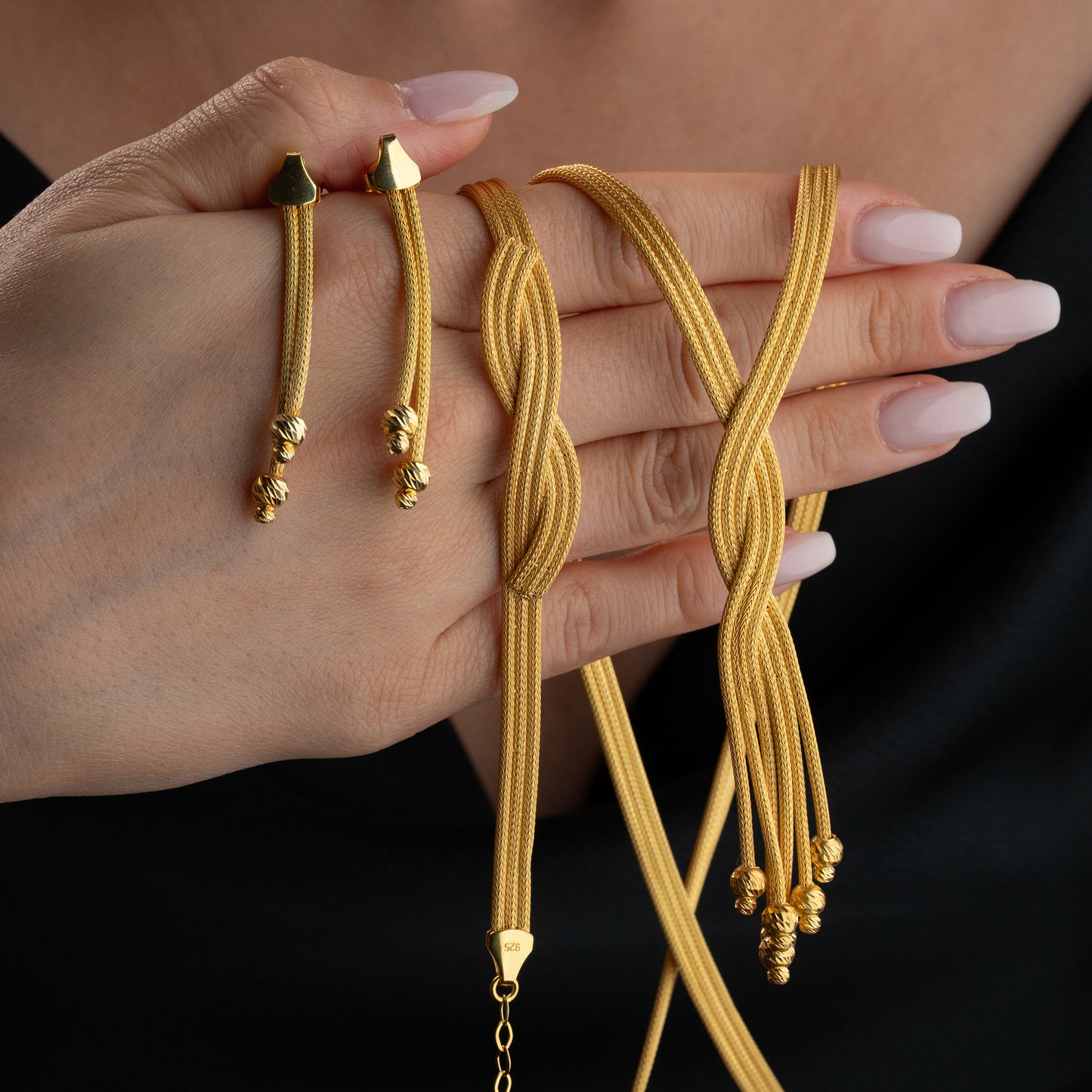 Gold Harmony 925 Ayar Gümüş Örgü Takı Seti