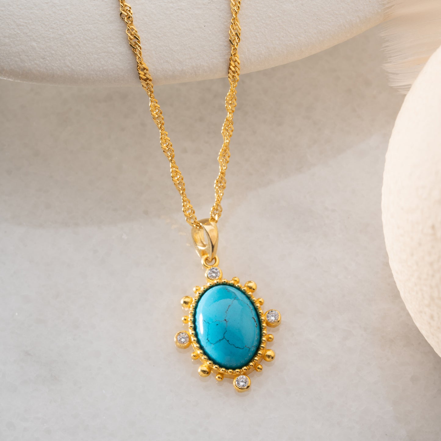 Collier Turquoise & Zircon | Argent 925 Plaqué Or