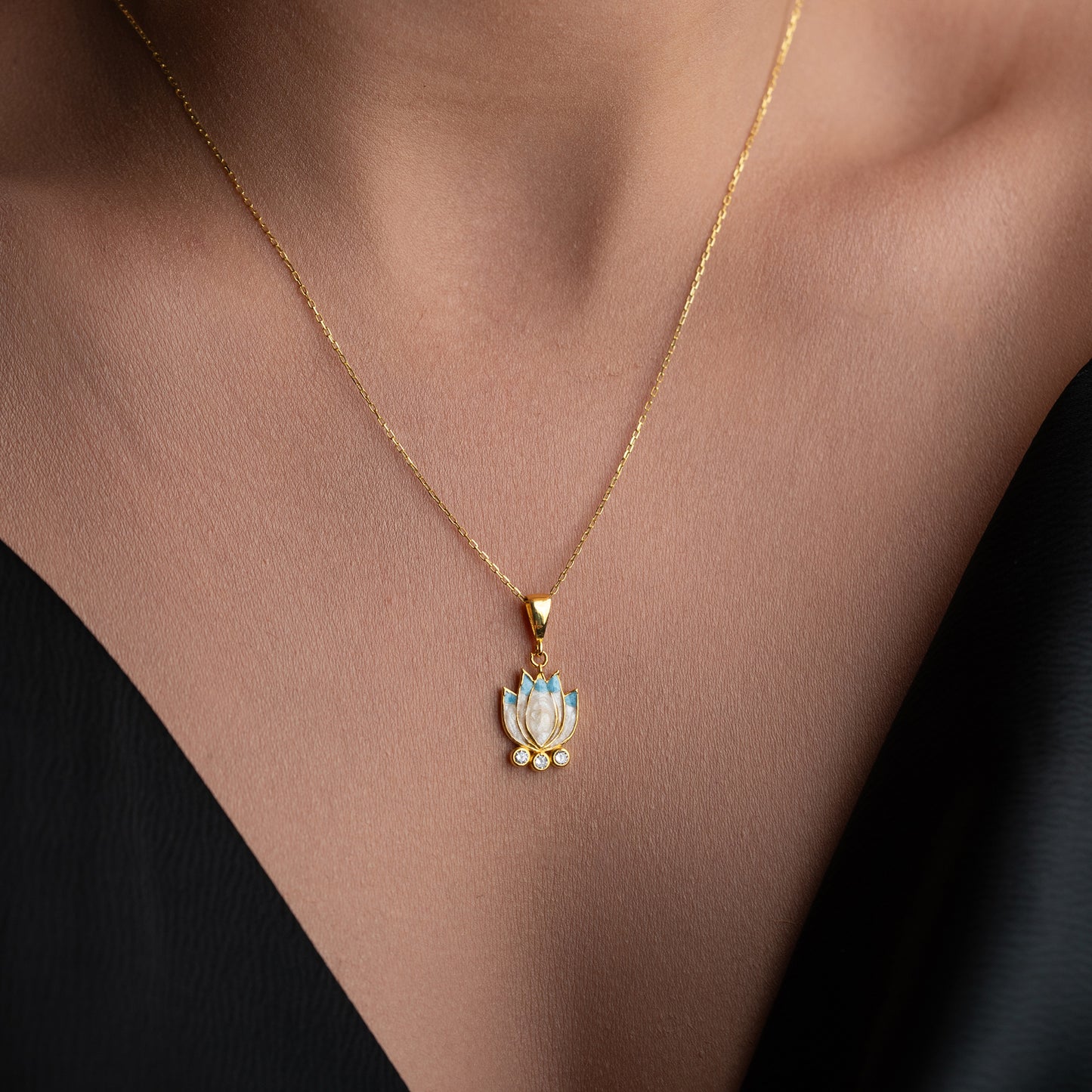 Lotusblüten Emaille Halskette | 925 Silber