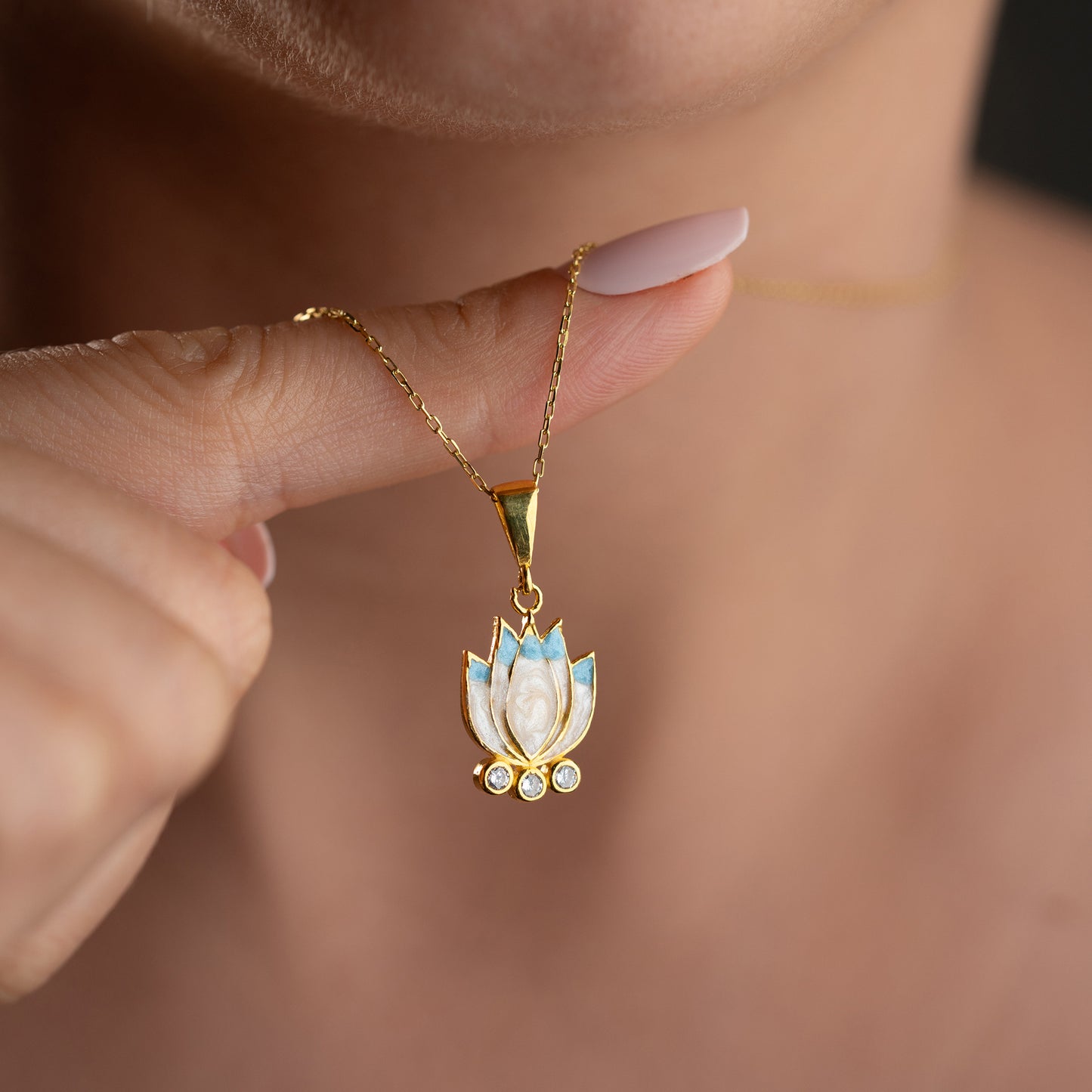 Lotusblüten Emaille Halskette | 925 Silber