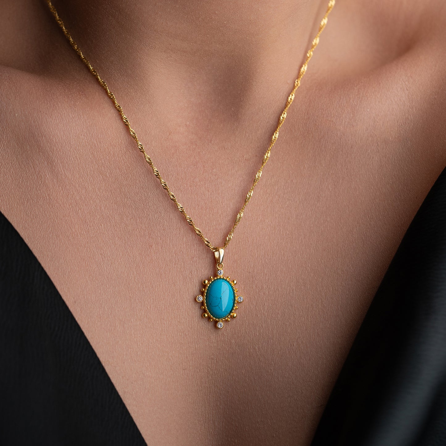 Collier Turquoise & Zircon | Argent 925 Plaqué Or