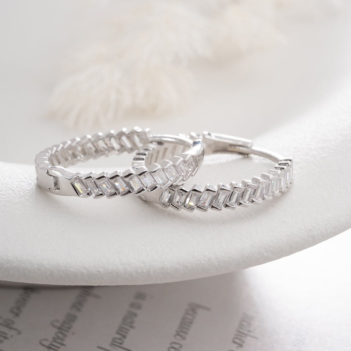 925 Sterling Silver Baguette Stone Hoop Earring