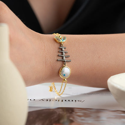 Armband aus 925er Silber mit Fischmotiv und Zirkonsteinen