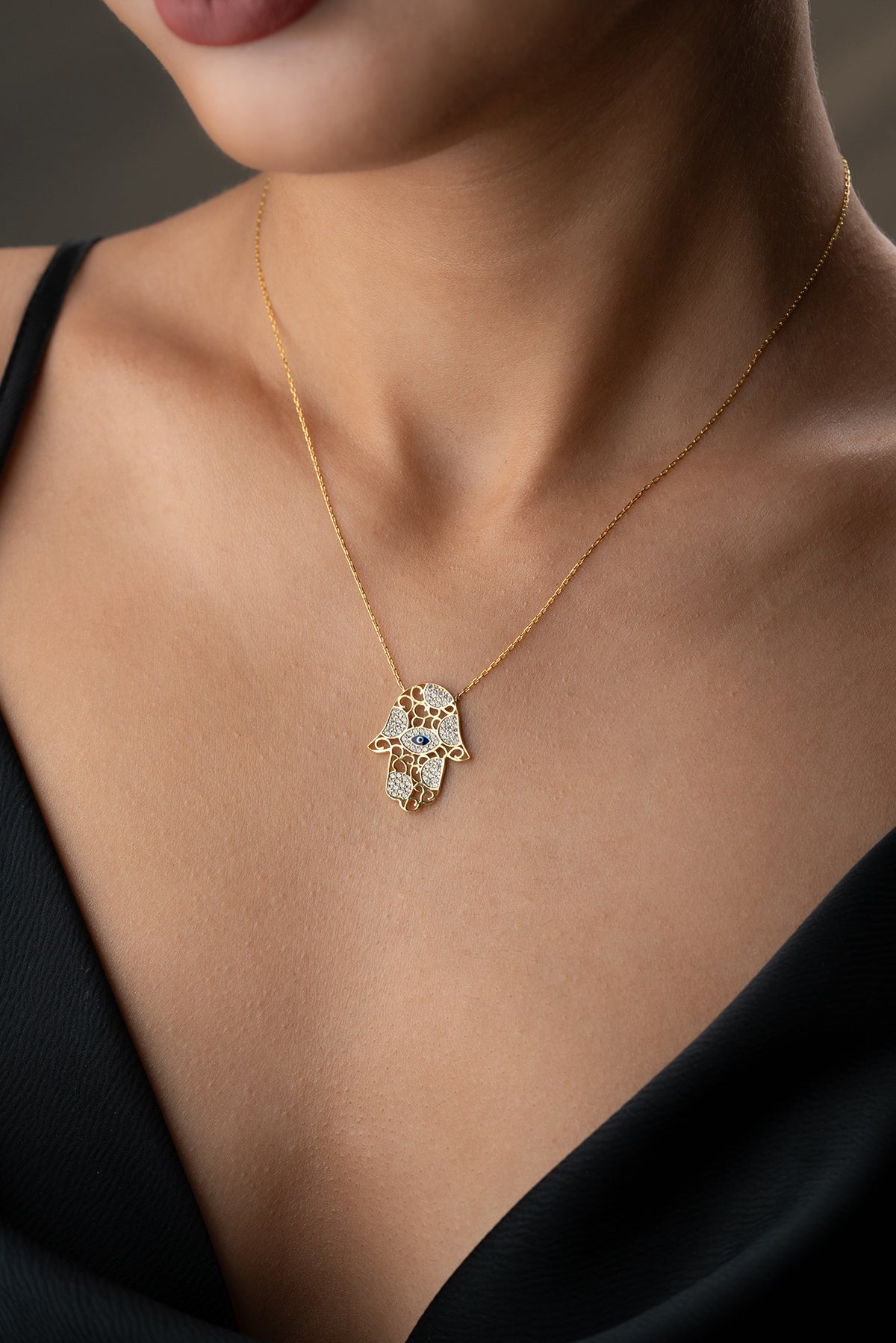 Hamsa El Figürlü Kolye - 925 Ayar Gümüş