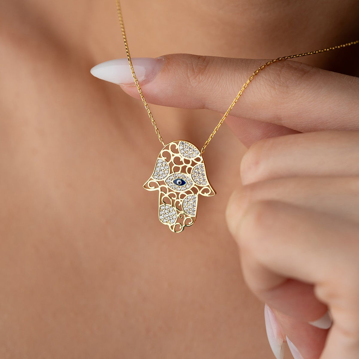 Hamsa El Figürlü Kolye - 925 Ayar Gümüş