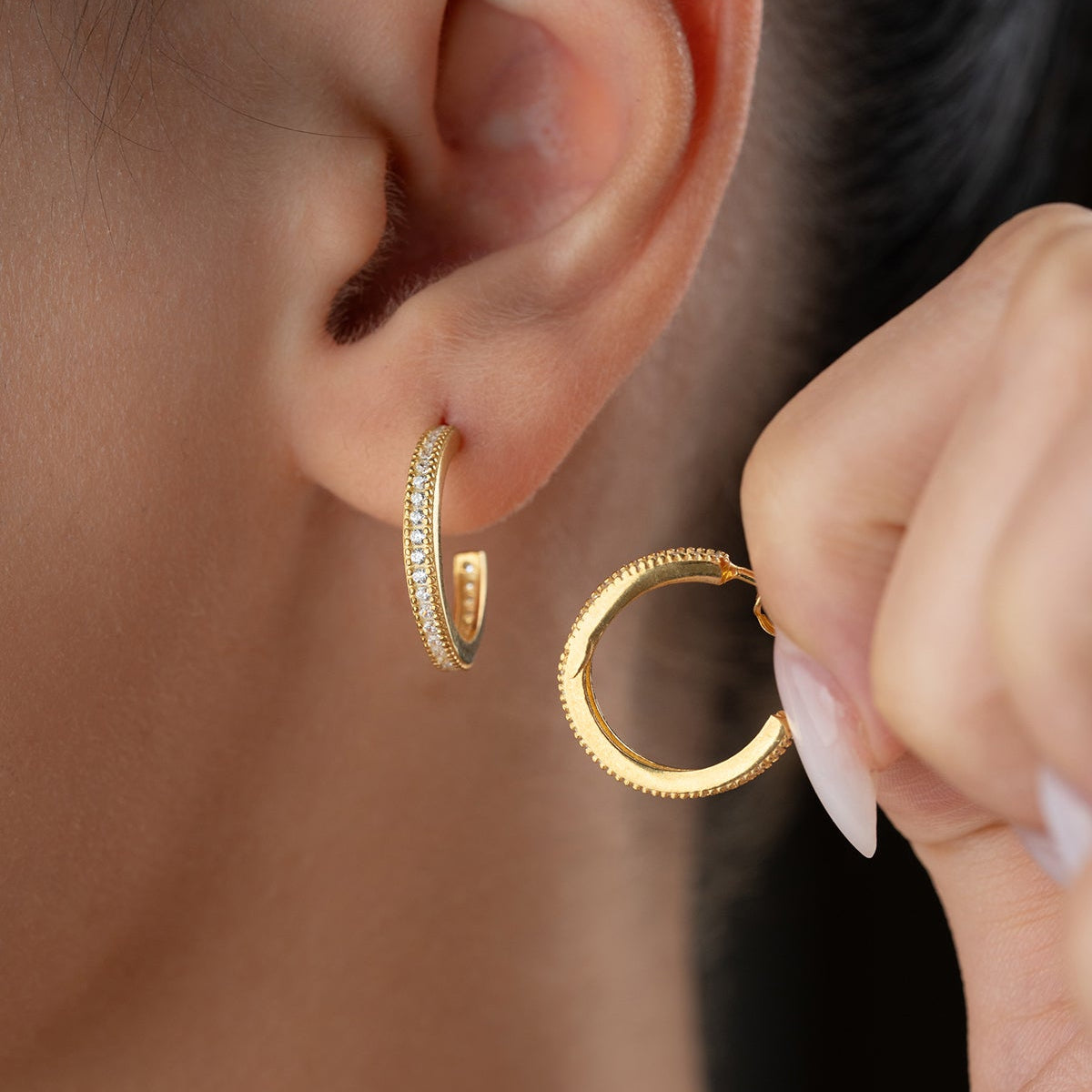 925 Sterling Silver Stone Hoop Earrings