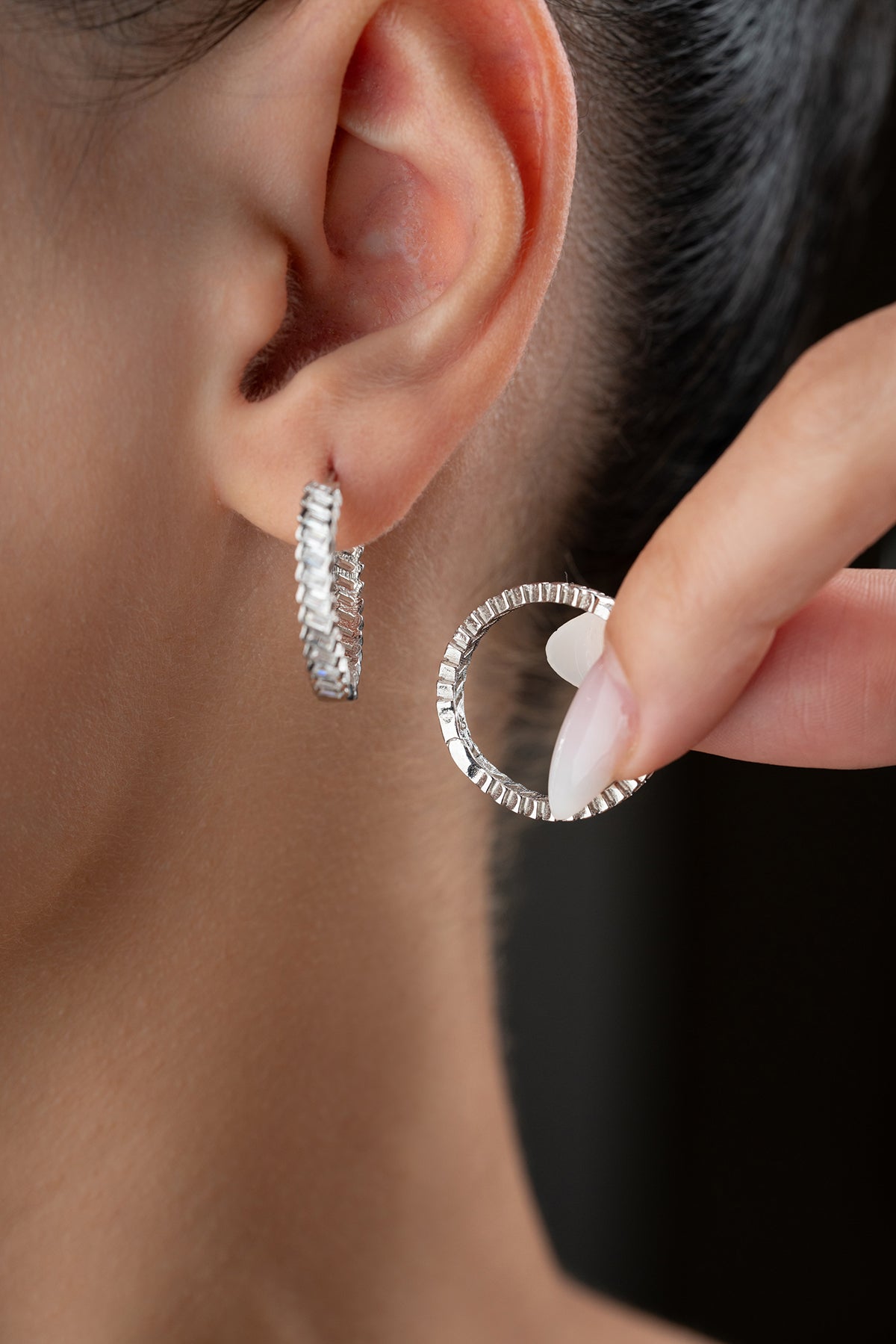 925 Sterling Silver Baguette Stone Hoop Earring