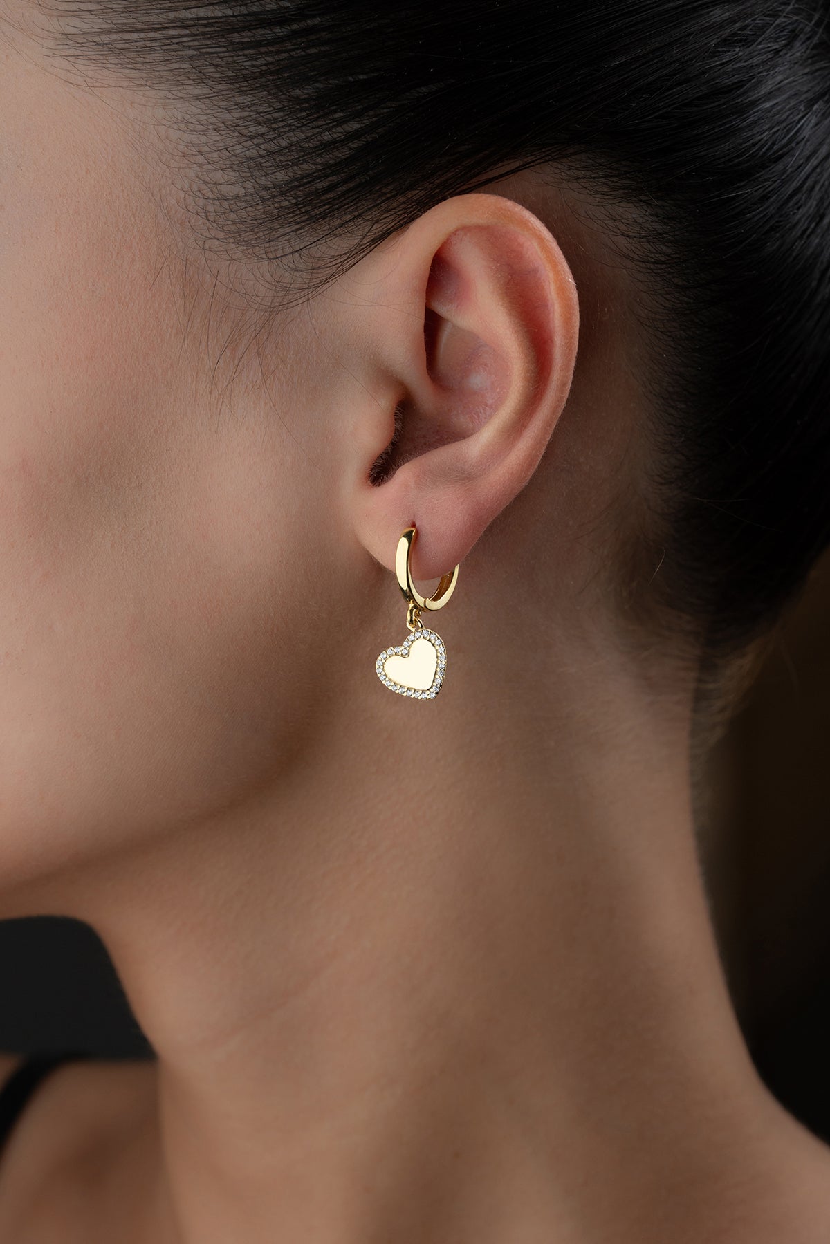 Heart Figured Stone Decorated Hoop Earrings