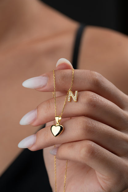 925 Ayar Gümüş Kalpli Harf Kolye