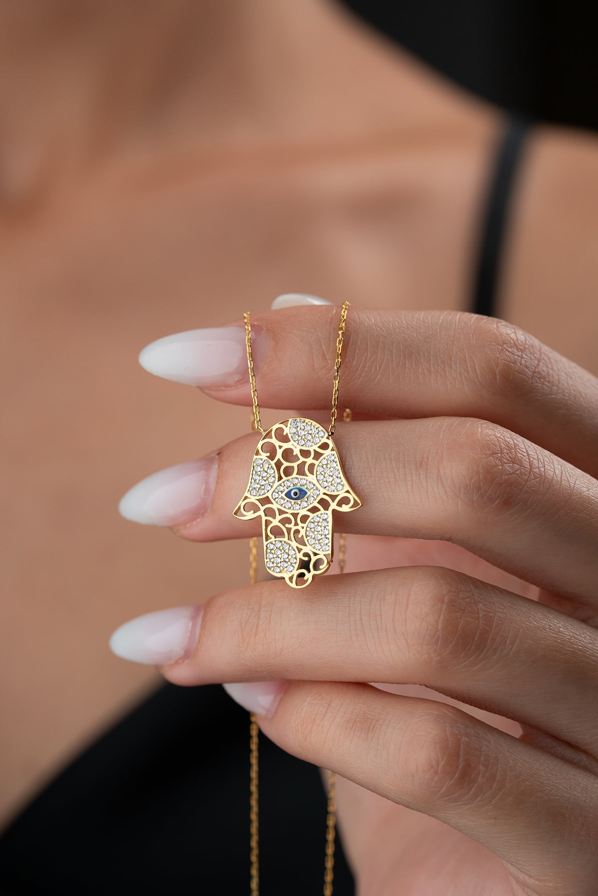 Hamsa El Figürlü Kolye - 925 Ayar Gümüş