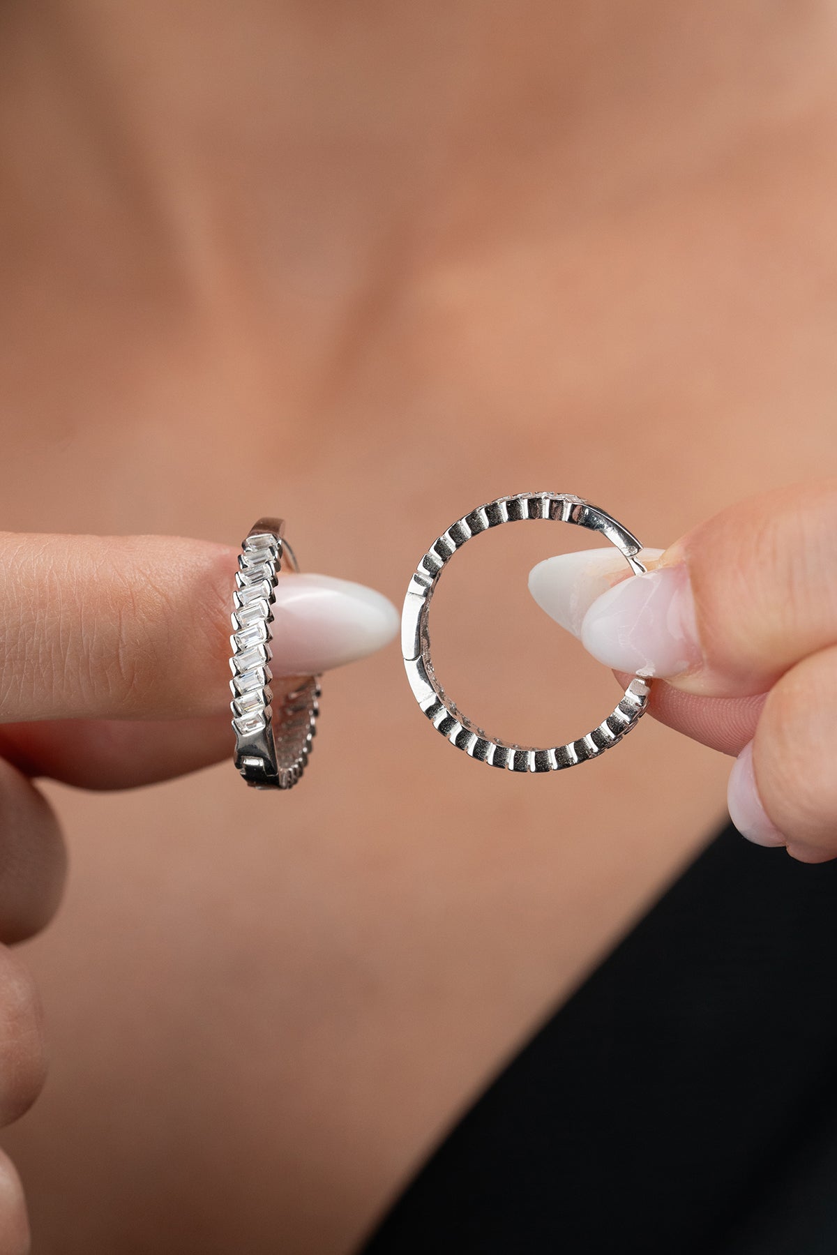 925 Sterling Silver Baguette Stone Hoop Earring