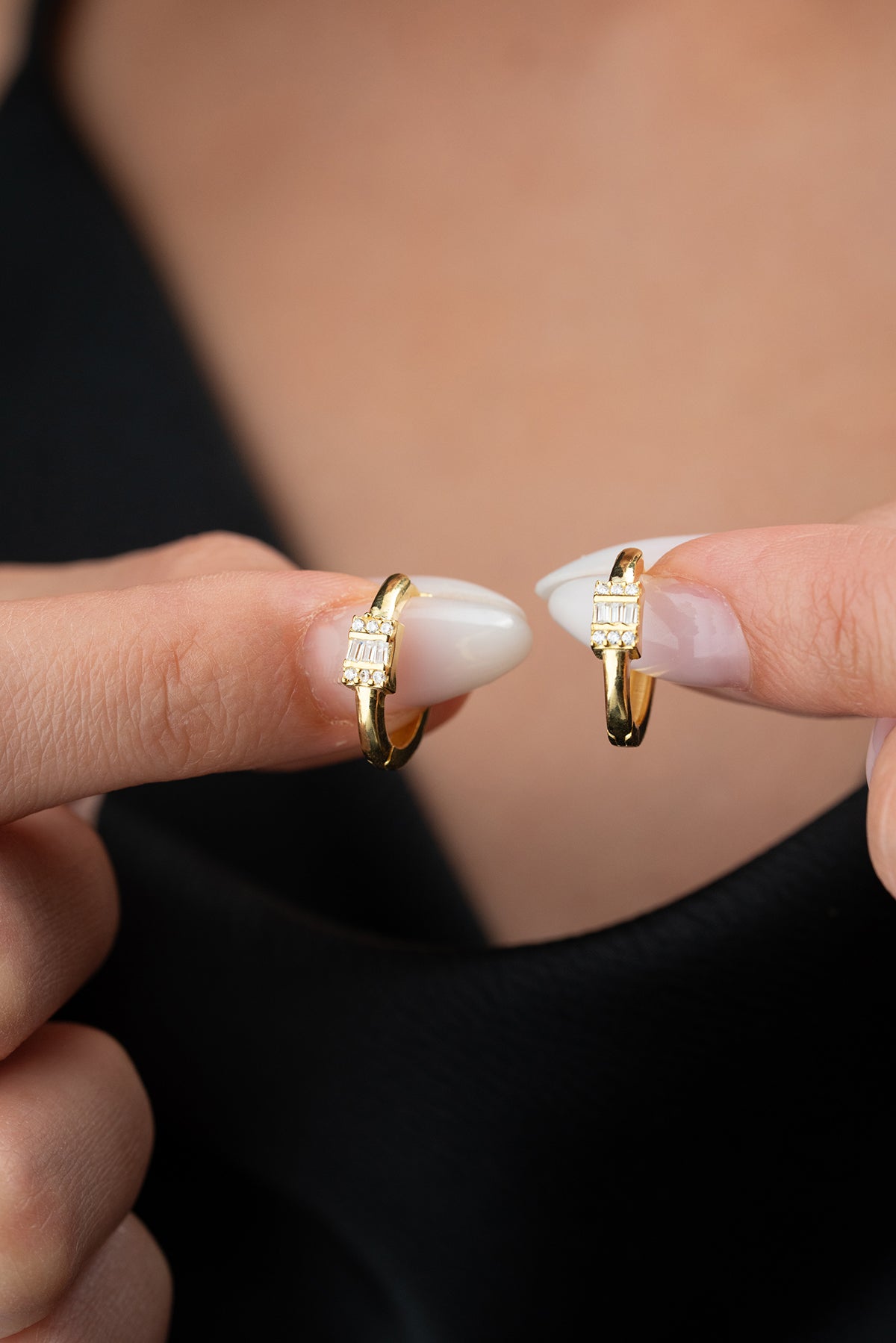 925 Sterling Silver Baguette Hoop Earring